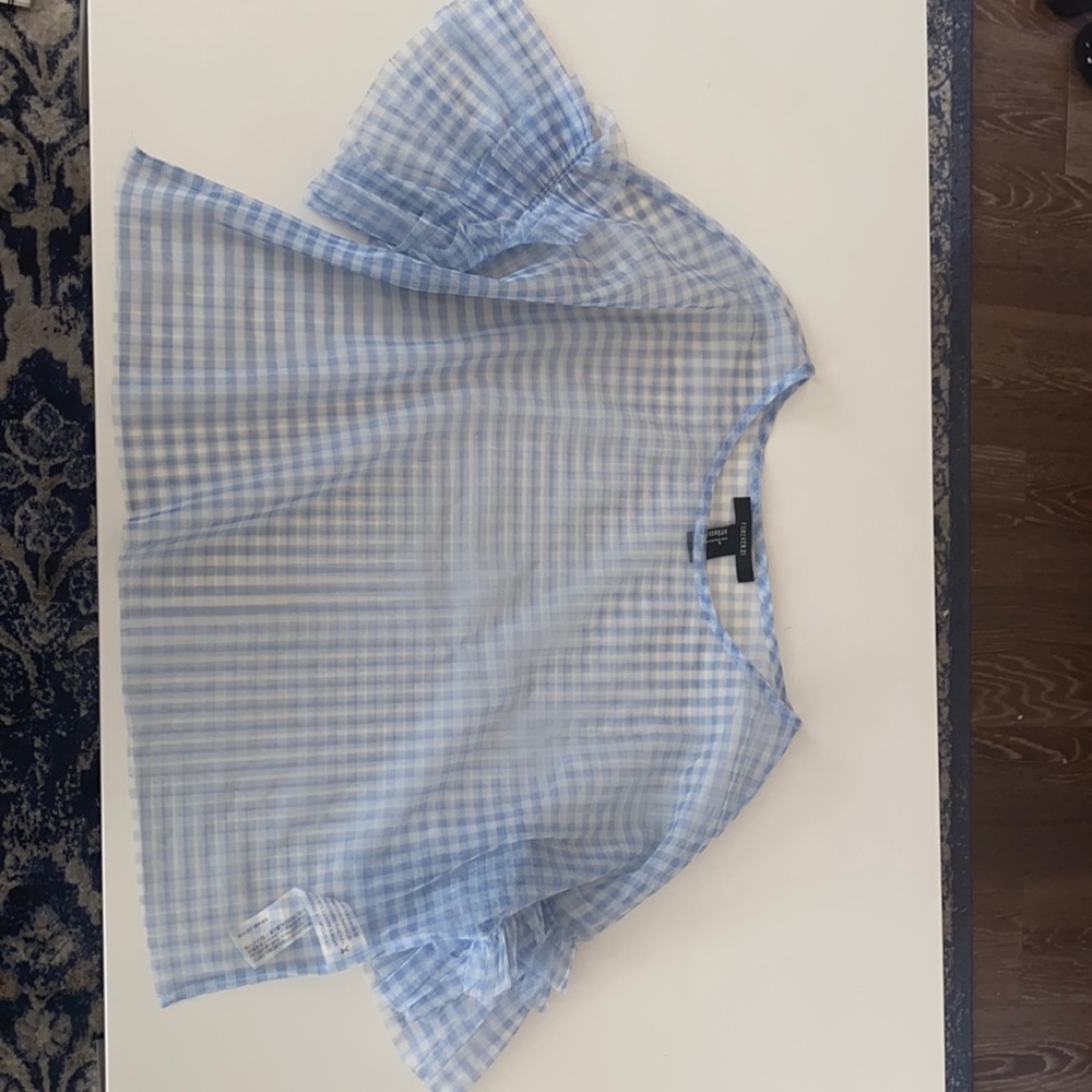 Baby blue gingham mesh top from Forever 21.